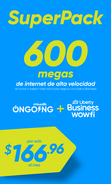 Para que el éxito de tu negocio sea “ongoing”, actualízalo con nuestro nuevo SuperPack. Estarás conectado con 600 megas de internet de alta velocidad.