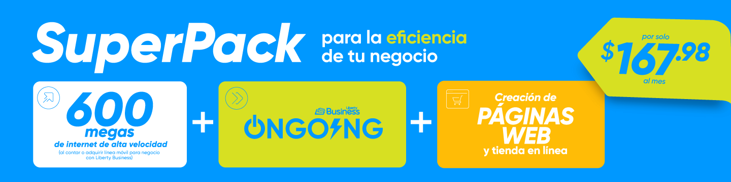 Para que el éxito de tu negocio sea “ongoing”, actualízalo con nuestro nuevo SuperPack. Estarás conectado con 600 megas de internet de alta velocidad.