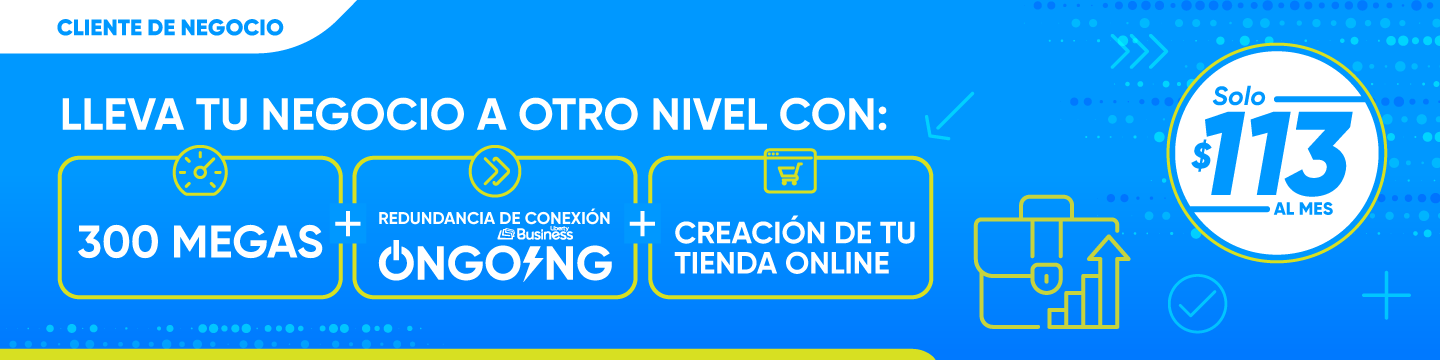 Aprovecha y conecta tu negocio al internet más rápido en Puerto Rico* con 300 Megas de velocidad + redundancia automática de internet con Liberty Business ONgoing + creación de tu tienda en línea, ¡por $113 al mes!
