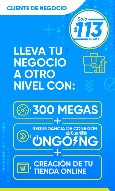 Aprovecha y conecta tu negocio al internet más rápido en Puerto Rico* con 300 Megas de velocidad + redundancia automática de internet con Liberty Business ONgoing + creación de tu tienda en línea, ¡por $113 al mes!
