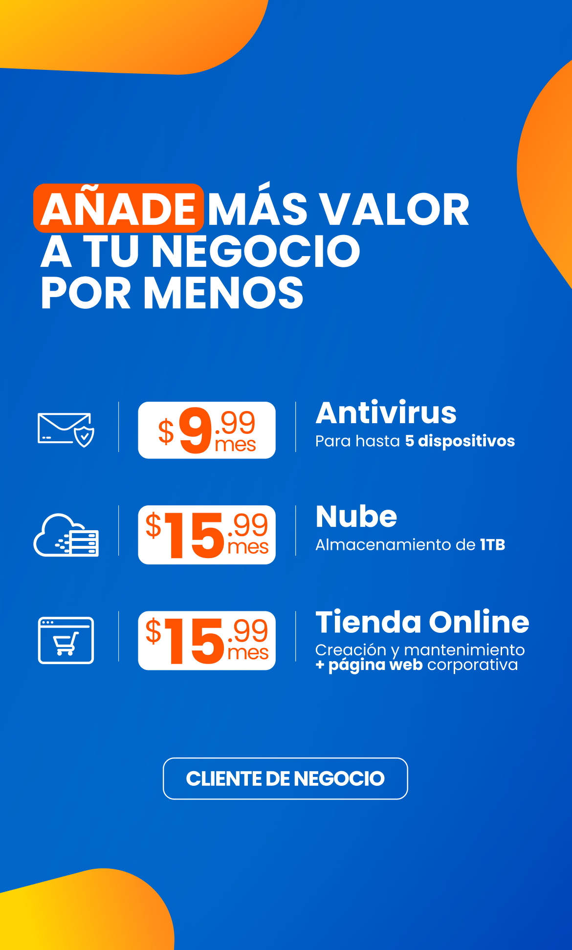 ¡Conoce más de nuestras herramientas para las necesidades de tu negocio! Añade una de estas soluciones a tu servicio fijo de Liberty Business.